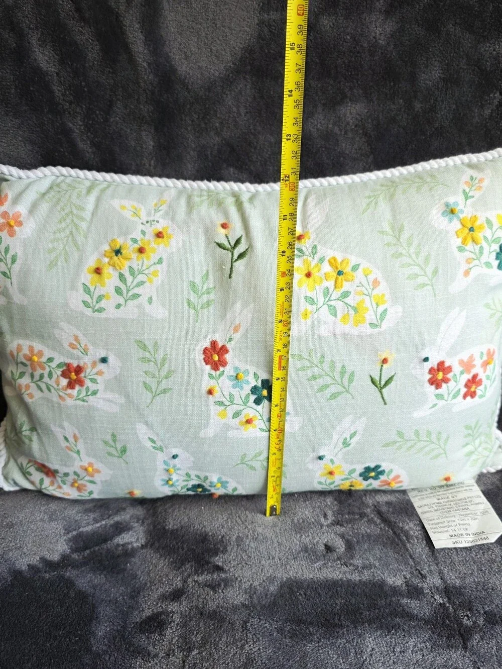 New Easter Florals Cotton Slub Print Throw Pillow with Embroidery 14x20 set of 2